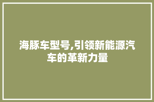 海豚车型号,引领新能源汽车的革新力量
