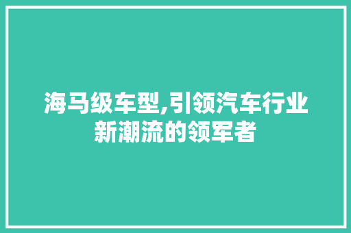 海马级车型,引领汽车行业新潮流的领军者