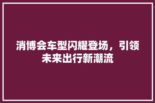 消博会车型闪耀登场，引领未来出行新潮流