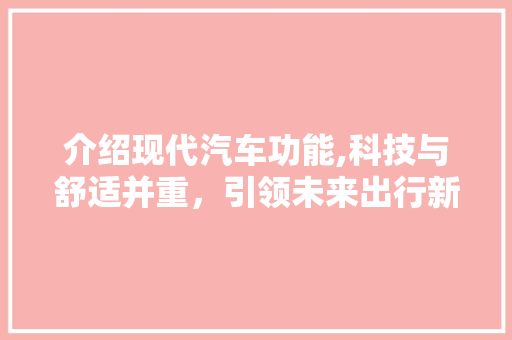 介绍现代汽车功能,科技与舒适并重，引领未来出行新潮流