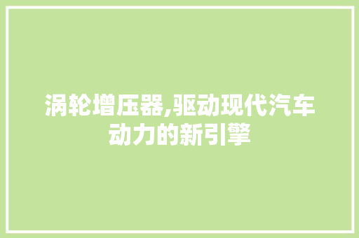 涡轮增压器,驱动现代汽车动力的新引擎