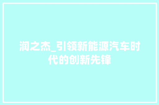 润之杰_引领新能源汽车时代的创新先锋