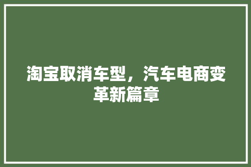 淘宝取消车型，汽车电商变革新篇章