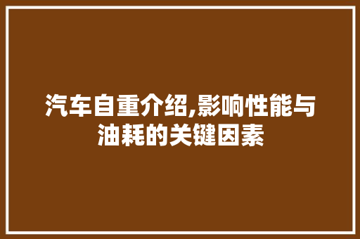 汽车自重介绍,影响性能与油耗的关键因素
