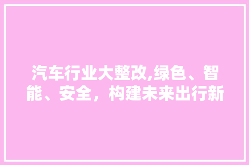 汽车行业大整改,绿色、智能、安全，构建未来出行新格局