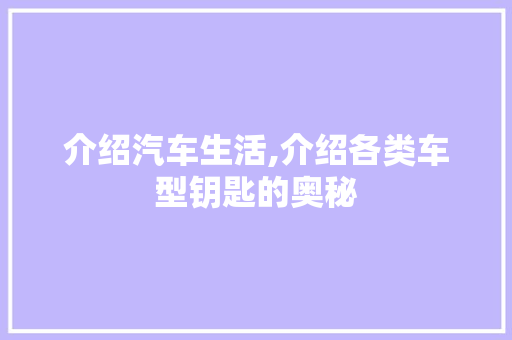 介绍汽车生活,介绍各类车型钥匙的奥秘 新款车型