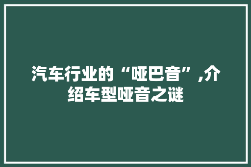 汽车行业的“哑巴音”,介绍车型哑音之谜