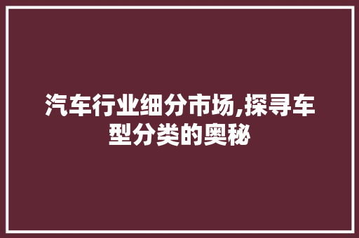 汽车行业细分市场,探寻车型分类的奥秘