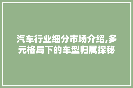 汽车行业细分市场介绍,多元格局下的车型归属探秘