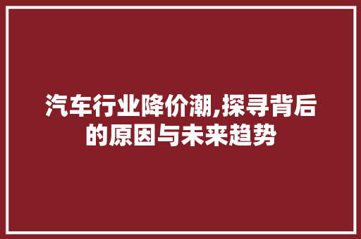 汽车行业降价潮,探寻背后的原因与未来趋势