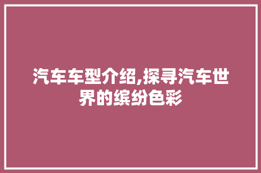 汽车车型介绍,探寻汽车世界的缤纷色彩