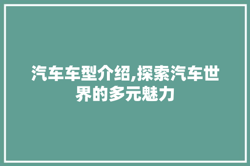 汽车车型介绍,探索汽车世界的多元魅力