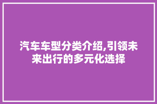 汽车车型分类介绍,引领未来出行的多元化选择