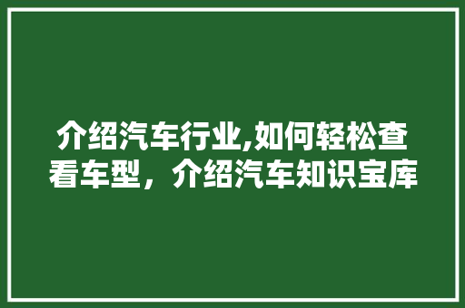 介绍汽车行业,如何轻松查看车型，介绍汽车知识宝库