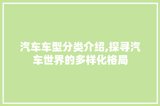 汽车车型分类介绍,探寻汽车世界的多样化格局