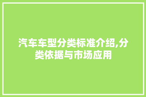 汽车车型分类标准介绍,分类依据与市场应用