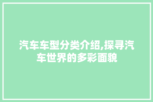 汽车车型分类介绍,探寻汽车世界的多彩面貌