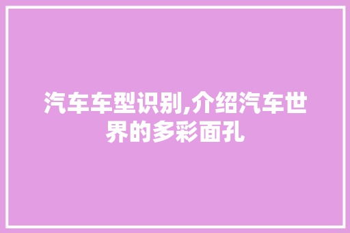 汽车车型识别,介绍汽车世界的多彩面孔