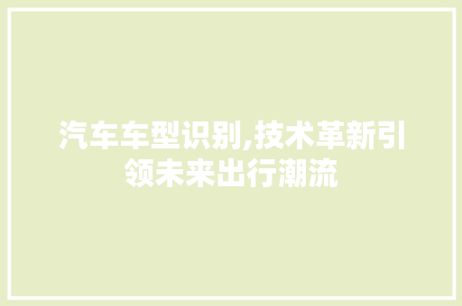 汽车车型识别,技术革新引领未来出行潮流