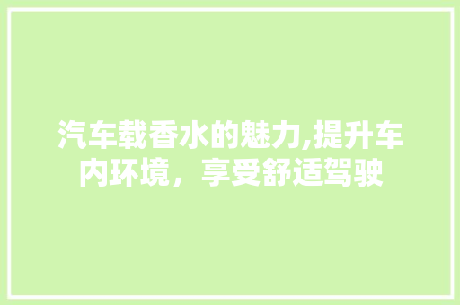 汽车载香水的魅力,提升车内环境，享受舒适驾驶