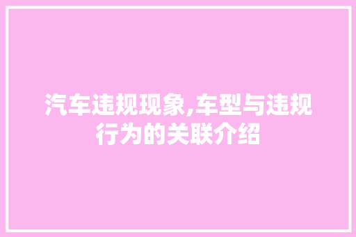 汽车违规现象,车型与违规行为的关联介绍