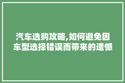 汽车选购攻略,如何避免因车型选择错误而带来的遗憾