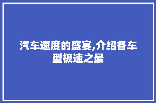 汽车速度的盛宴,介绍各车型极速之最