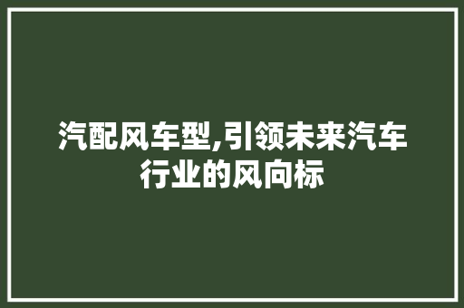 汽配风车型,引领未来汽车行业的风向标