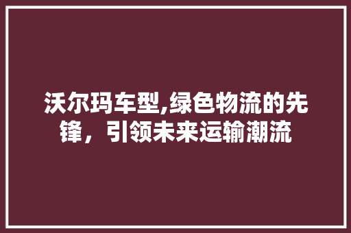 沃尔玛车型,绿色物流的先锋，引领未来运输潮流