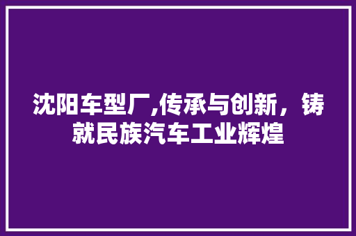 沈阳车型厂,传承与创新，铸就民族汽车工业辉煌