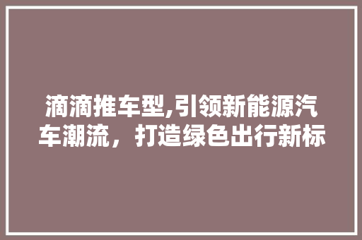 滴滴推车型,引领新能源汽车潮流，打造绿色出行新标杆