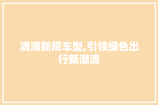 滴滴新规车型,引领绿色出行新潮流