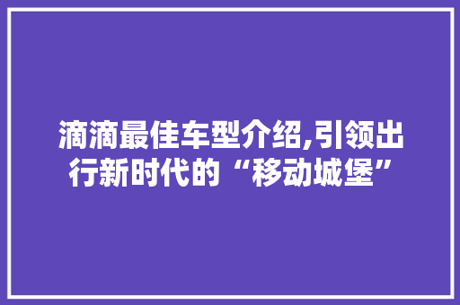 滴滴最佳车型介绍,引领出行新时代的“移动城堡”