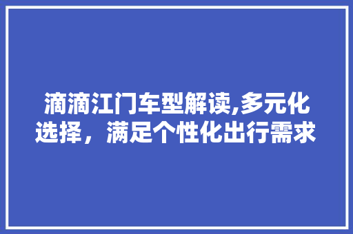 滴滴江门车型解读,多元化选择，满足个性化出行需求