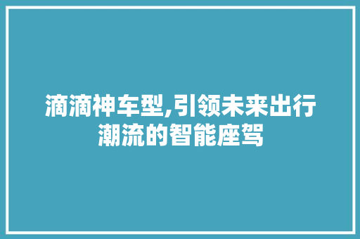 滴滴神车型,引领未来出行潮流的智能座驾
