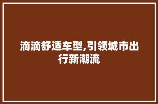 滴滴舒适车型,引领城市出行新潮流