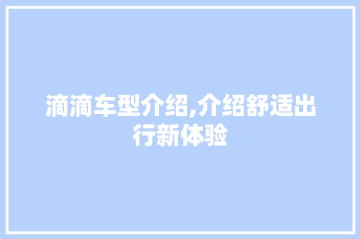滴滴车型介绍,介绍舒适出行新体验