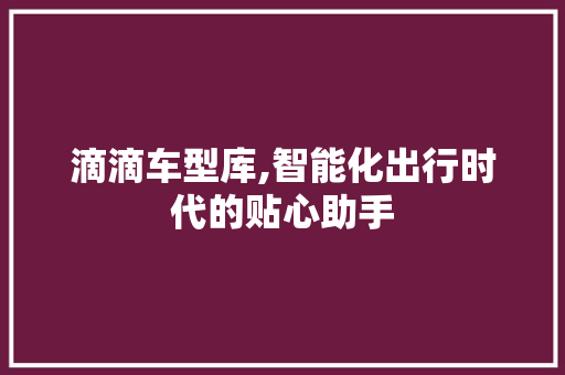 滴滴车型库,智能化出行时代的贴心助手