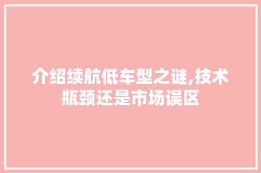介绍续航低车型之谜,技术瓶颈还是市场误区