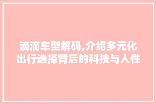 滴滴车型解码,介绍多元化出行选择背后的科技与人性