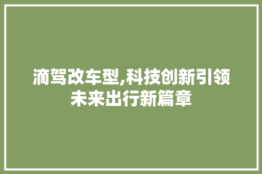 滴驾改车型,科技创新引领未来出行新篇章