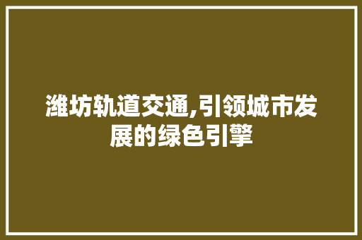 潍坊轨道交通,引领城市发展的绿色引擎