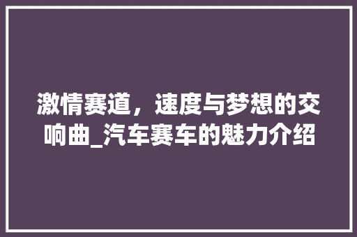 激情赛道，速度与梦想的交响曲_汽车赛车的魅力介绍