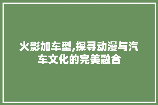 火影加车型,探寻动漫与汽车文化的完美融合