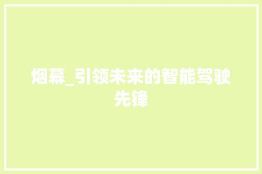 烟幕_引领未来的智能驾驶先锋