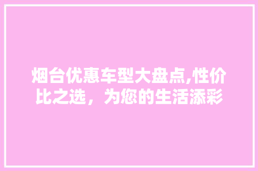 烟台优惠车型大盘点,性价比之选，为您的生活添彩