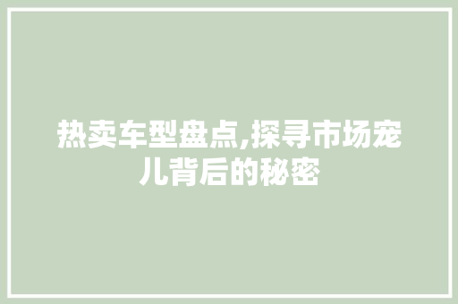 热卖车型盘点,探寻市场宠儿背后的秘密