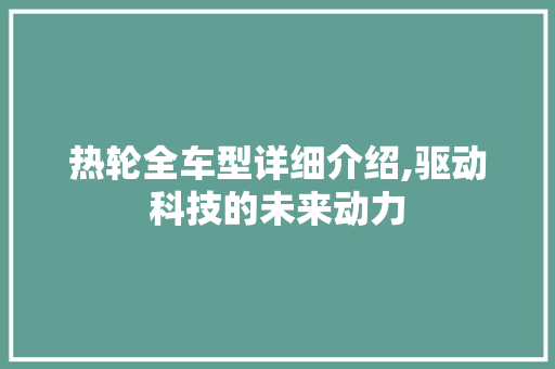 热轮全车型详细介绍,驱动科技的未来动力
