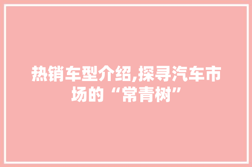 热销车型介绍,探寻汽车市场的“常青树”