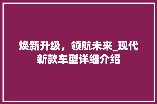 焕新升级，领航未来_现代新款车型详细介绍